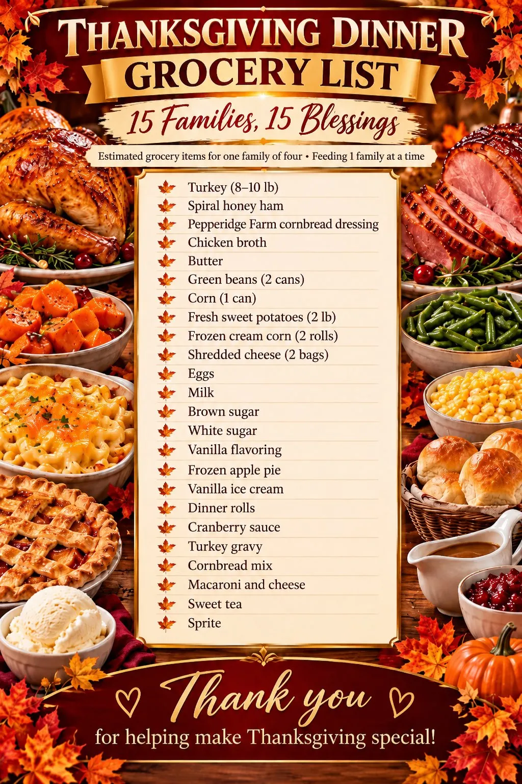 Thanksgiving dinner grocery list